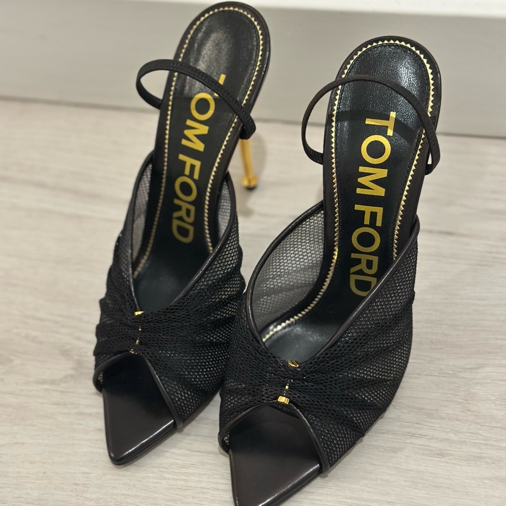 Tom Ford Black and Gold Mesh Heels